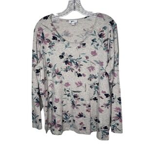 Pure Jill Women's 1X Long Sleeve Floral Print Casual Top Gray